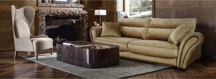 Большой кожаный коричневый диван