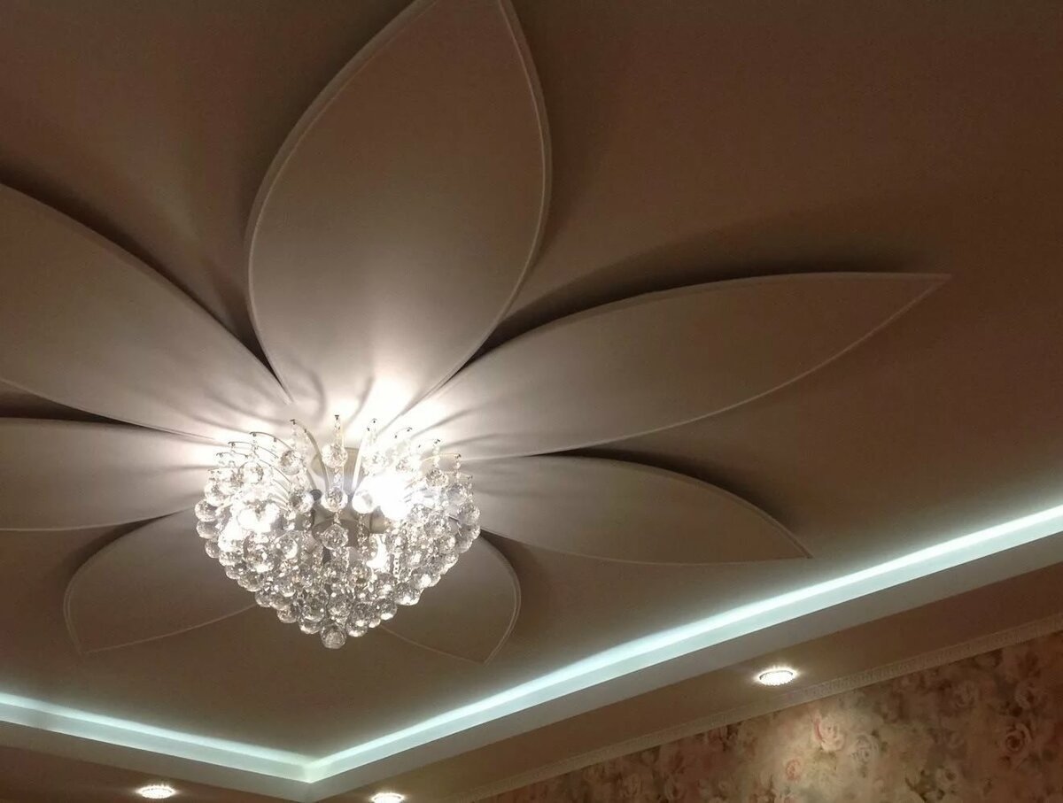 Фигурные потолки из гипсокартона с подсветкой