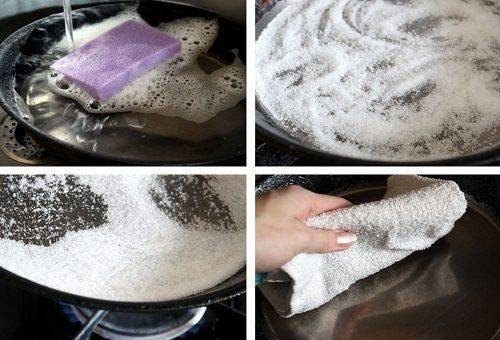 Очистка сковородки каустической содой
