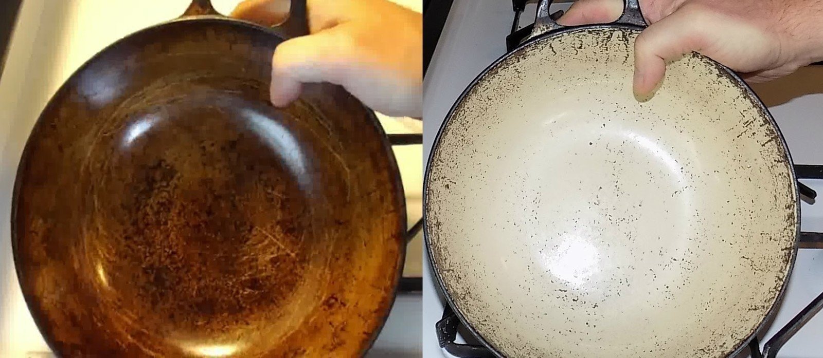До и после сковородка от нагара