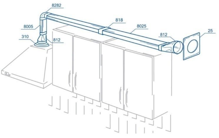 Схема монтажа воздуховода для кухонной вытяжки