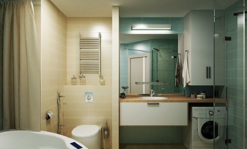 Дизайн ванной комнаты с туалетом и водонагревателем