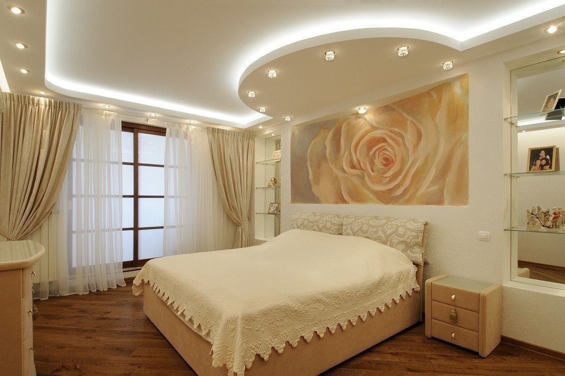 Дизайн потолков из гипсокартона для спальни