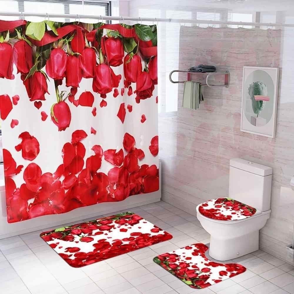 Комплект креативных штор и ковриков в ванную